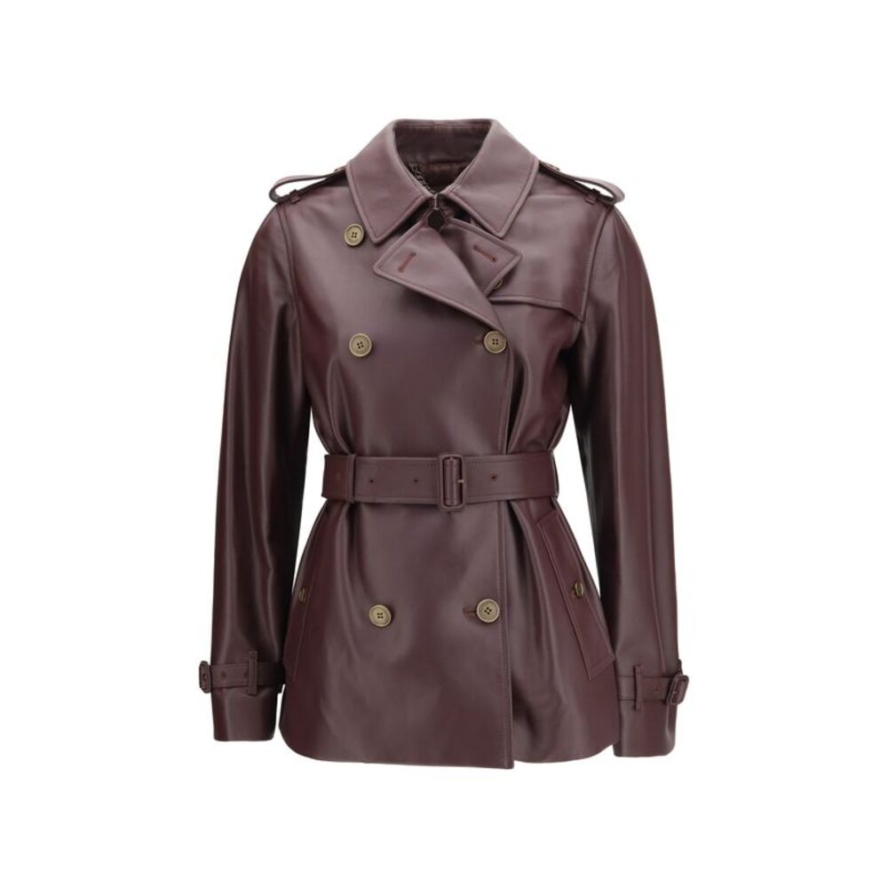Burberry Women Short Leather Trench Coat